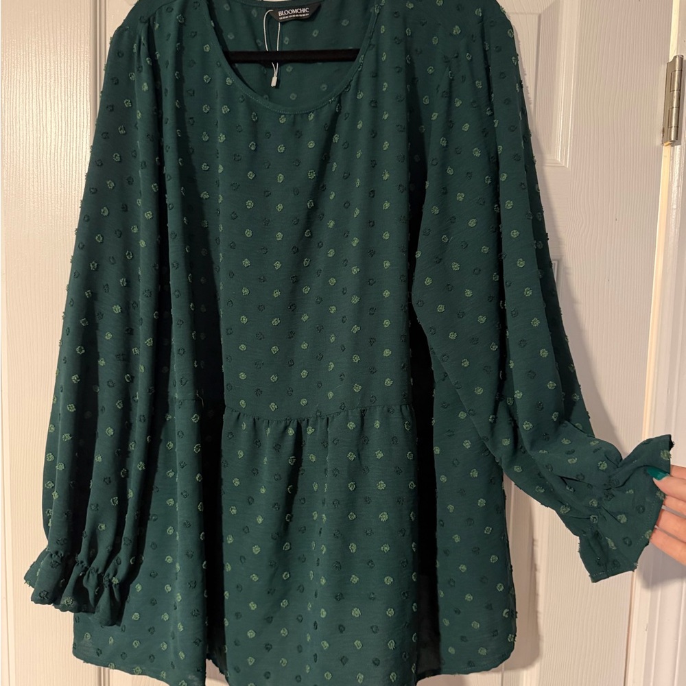 BloomChic Dark Green Textured Blouse